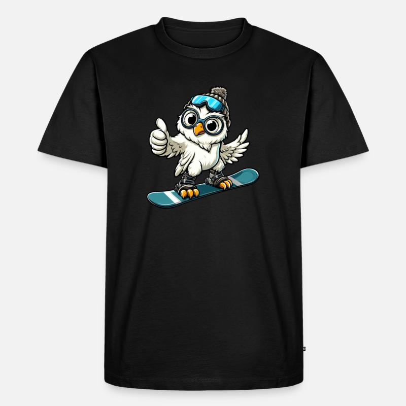Eule Snowboarder Winterabenteuer - Männer Premium Bio T-Shirt - Schwarz
