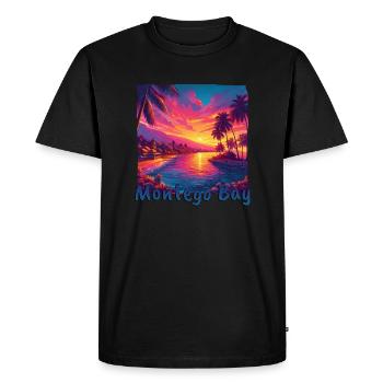 Montego Bay Jamaïque coucher de soleil en violet - T-shirt Premium bio Homme - noir - Devant - Nico (187cm)