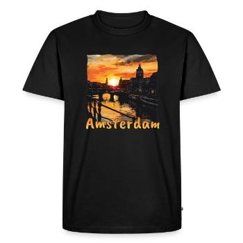 Coucher de soleil sur le canal Violette de la ville d’Amsterdam - T-shirt Premium bio Homme - noir - Devant - Nico (187cm)