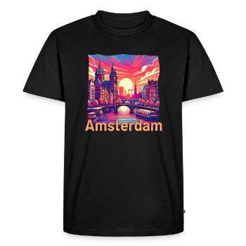 Amsterdam Coucher de soleil Canal Violet Grunge - T-shirt Premium bio Homme - noir - Devant - Nico (187cm)