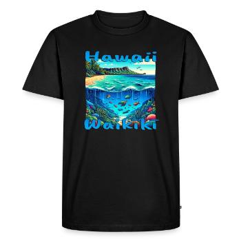 Hawaï Waikiki : Vacances de plongée et de pêche - T-shirt Premium bio Homme - noir - Devant - Nico (187cm)