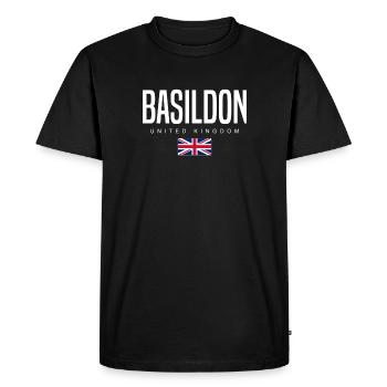 Basildon, United Kingdom - Men's Premium Organic T-Shirt - black - Front - Nico (187cm)