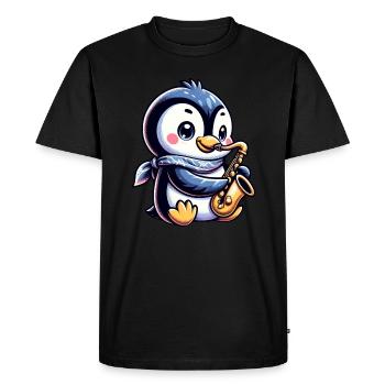 Jazz Penguin Saxophoniste Saxophone de musique - T-shirt Premium bio Homme - noir - Devant - Nico (187cm)