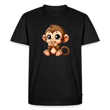 Mignon chimpanzé grignote sur des biscuits - T-shirt Premium bio Homme - noir - Devant - Nico (187cm)