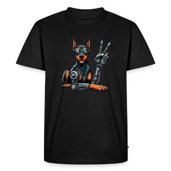 Doberman Robot Cyborg Dog Futuristic - Men's Premium Organic T-Shirt - black - Front - Nico (187cm)