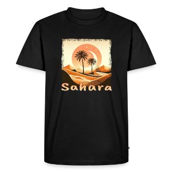 Désert du Sahara marocain et coucher de soleil sur les palmiers - T-shirt Premium bio Homme - noir - Devant - Nico (187cm)