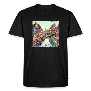 Colmar, France - City of Canals & Canals - Men's Premium Organic T-Shirt - black - Front - Nico (187cm)