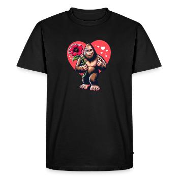 Bigfoot with Flower - Spring Love - Men's Premium Organic T-Shirt - black - Front - Nico (187cm)