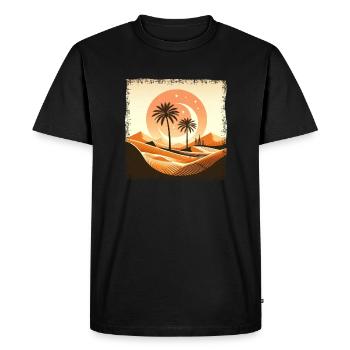 Désert du Sahara et palmier au coucher du soleil - T-shirt Premium bio Homme - noir - Devant - Nico (187cm)