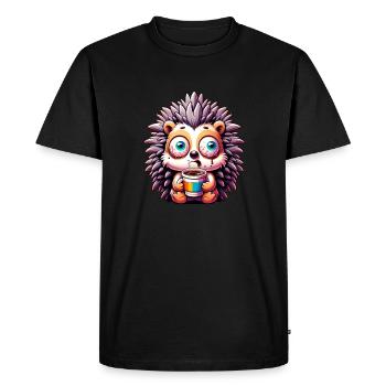 Hérisson avec café Coffee Caffeine Shock - T-shirt Premium bio Homme - noir - Devant - Nico (187cm)