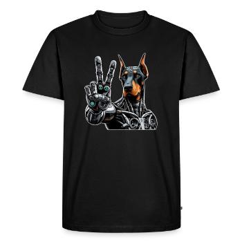 Doberman Robot Cyborg signe de paix - T-shirt Premium bio Homme - noir - Devant - Nico (187cm)