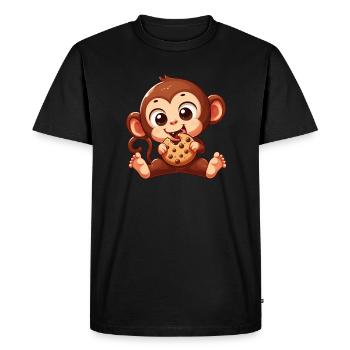 Cute Chimpanzee with Cookie Cartoon - Men's Premium Organic T-Shirt - black - Front - Nico (187cm)