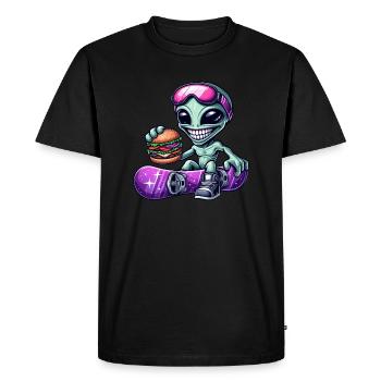 Alien Snowboarder Hamburger Fast Food - Men's Premium Organic T-Shirt - black - Front - Nico (187cm)