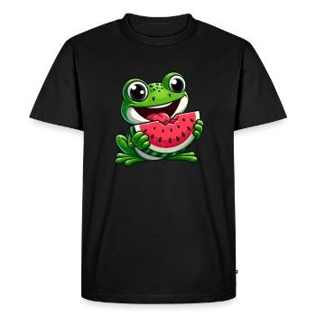 Frog With Watermelon Fruity Funny - Men's Premium Organic T-Shirt - black - Front - Nico (187cm)