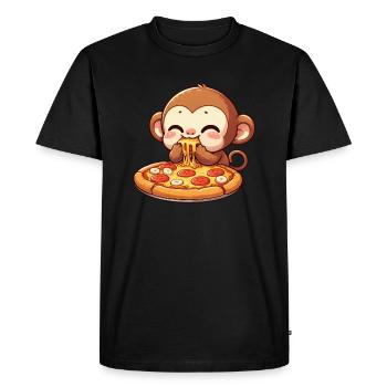 Chimpanzee eating pizza cheese lover - Men's Premium Organic T-Shirt - black - Front - Nico (187cm)