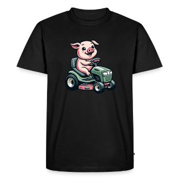 Pig Lawn Mower Garden Lover Motif - Men's Premium Organic T-Shirt - black - Front - Nico (187cm)