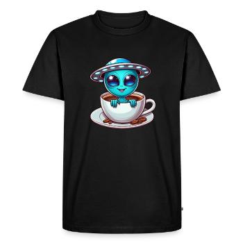 Alien with Coffee UFO Coffee Lover - Men's Premium Organic T-Shirt - black - Front - Nico (187cm)