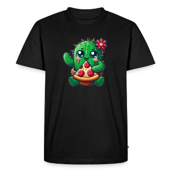Funny Cactus Loves Pizza Cute Comic - Men's Premium Organic T-Shirt - black - Front - Nico (187cm)
