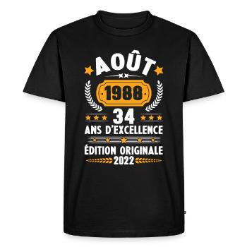 Cadeau D'anniversaire Rétro 34 Ans Août 1988 - T-shirt Premium bio Homme - noir - Devant - Nico (187cm)
