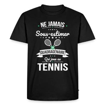 Sous-estimer un quadragénaire qui joue au tennis - T-shirt Premium bio Homme - noir - Devant - Nico (187cm)