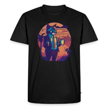 80's illustration of a panda with a coffee cup - Men's Premium Organic T-Shirt - black - Front - Nico (187cm)