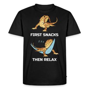 Premières collations puis détendez-vous Dragon barbu - T-shirt Premium bio Homme - noir - Devant - Nico (187cm)