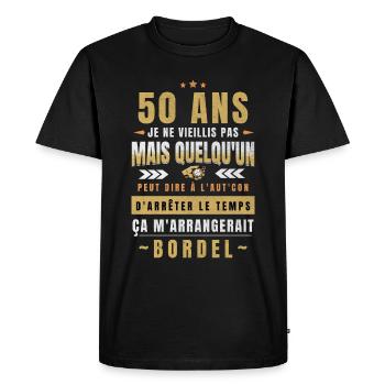 Anniversaire 50 ans Humour - T-shirt Premium bio Homme - noir - Devant - Nico (187cm)