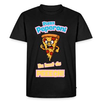 Caricature de pizza au pepperoni en colère - T-shirt Premium bio Homme - noir - Devant - Nico (187cm)