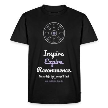 Expire. Yoga Méditation Bien-être - T-shirt Premium bio Homme - noir - Devant - Nico (187cm)