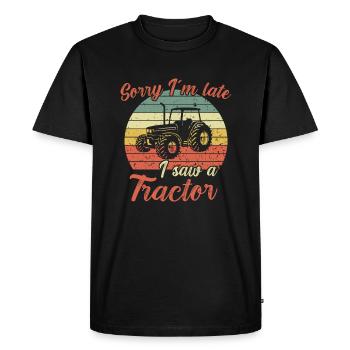 Désolé d’être en retard - j’ai vu un tracteur / Traktor - T-shirt Premium bio Homme - noir - Devant - Nico (187cm)