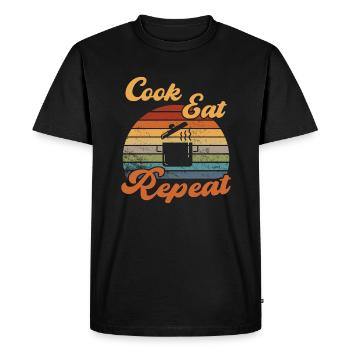 Cook Eat Repeat Cooking / Kochen - Men's Premium Organic T-Shirt - black - Front - Nico (187cm)