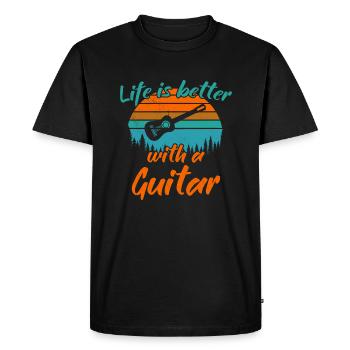 La vie est meilleure avec une guitare / Gitarre - T-shirt Premium bio Homme - noir - Devant - Nico (187cm)