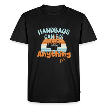 Les sacs à main peuvent réparer n’importe quoi / Handbag Shopping - T-shirt Premium bio Homme - noir - Devant - Nico (187cm)
