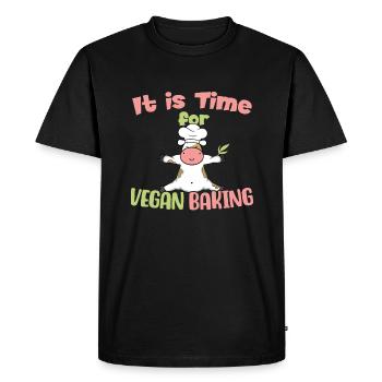 Il est temps pour la cuisson végétalienne! - T-shirt Premium bio Homme - noir - Devant - Nico (187cm)