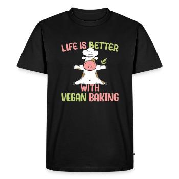 Life is better with Vegan Baking - Men's Premium Organic T-Shirt - black - Front - Nico (187cm)