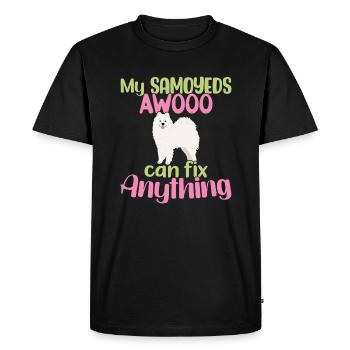 My Samoyeds AWOOO can fix Anything - Men's Premium Organic T-Shirt - black - Front - Nico (187cm)