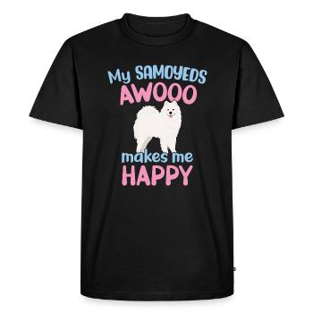 My Samoyeds AWOOO makes me happy - Men's Premium Organic T-Shirt - black - Front - Nico (187cm)