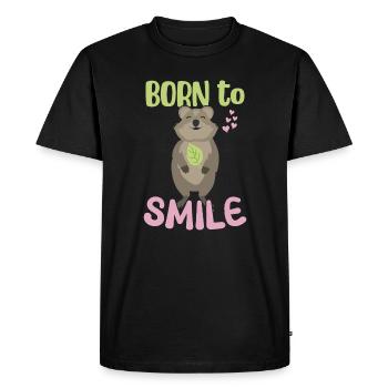 Né pour sourire / Sourire Quokka - T-shirt Premium bio Homme - noir - Devant - Nico (187cm)