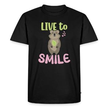Vivre pour sourire - Sourire Quokka - T-shirt Premium bio Homme - noir - Devant - Nico (187cm)
