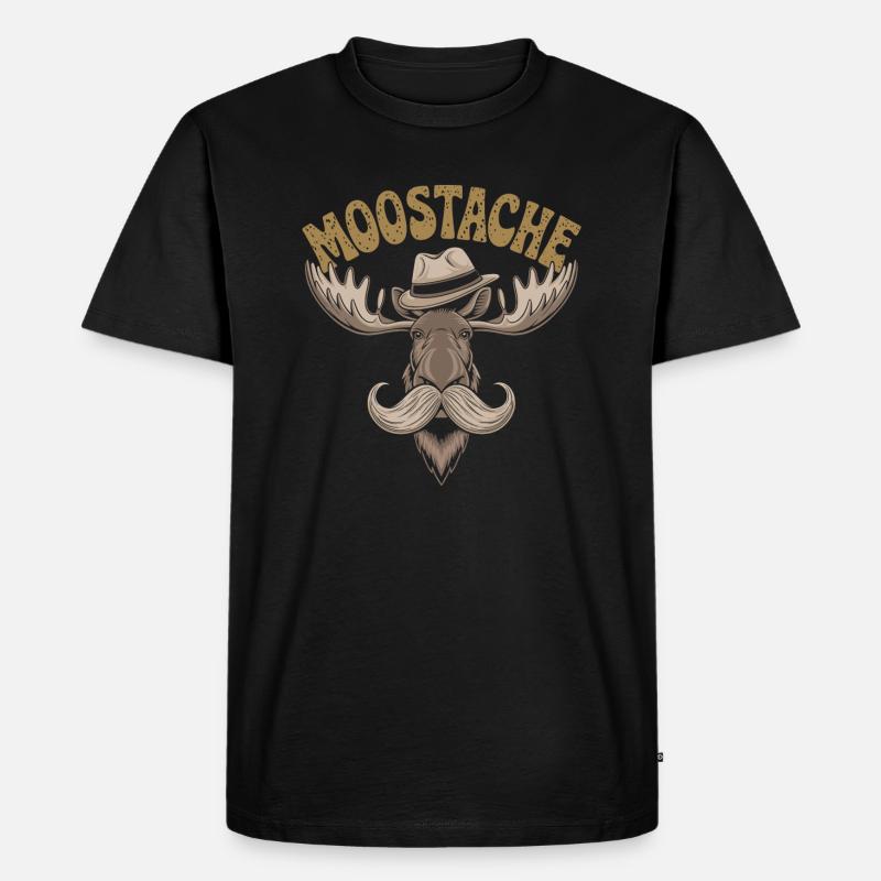 Moustache Bart Bärtig Elch - Männer Premium Bio T-Shirt - Schwarz