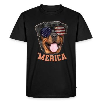Merica Rottweiler American Independence Day Gift - Men's Premium Organic T-Shirt - black - Front - Nico (187cm)