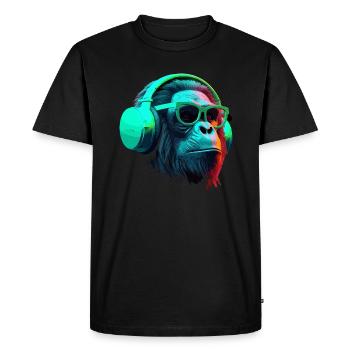 Monkey chimpanzee with sunglasses and headphones DJ - Men's Premium Organic T-Shirt - black - Front - Nico (187cm)