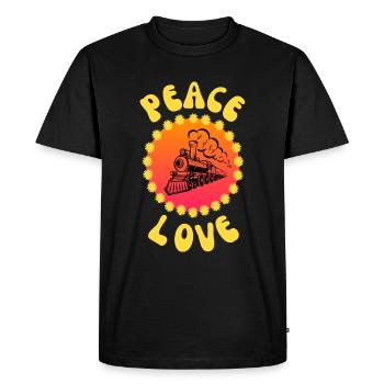 Peace Love and Train Travel and Rail Retro Style - Men's Premium Organic T-Shirt - black - Front - Nico (187cm)
