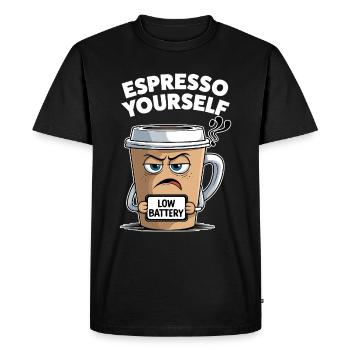 Espresso vous-même : batterie faible - T-shirt Premium bio Homme - noir - Devant - Nico (187cm)