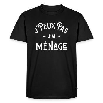 je peux pas j'ai ménage idée cadeau humour - T-shirt Premium bio Homme - noir - Devant - Nico (187cm)