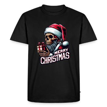 Spooky Santa Claus Skull with Parcel - Men's Premium Organic T-Shirt - black - Front - Nico (187cm)