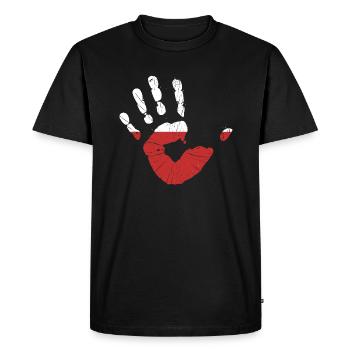 Poland flag handprint home Polska identity - Men's Premium Organic T-Shirt - black - Front - Nico (187cm)