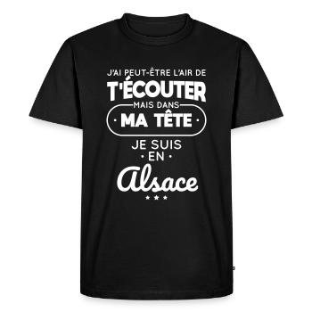 Dans ma tête je suis en Alsace - T-shirt Premium bio Homme - noir - Devant - Nico (187cm)