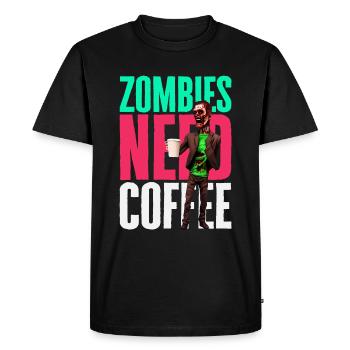 Funny coffee design with zombie - Men's Premium Organic T-Shirt - black - Front - Nico (187cm)