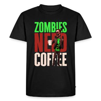 Funny coffee design with zombie - Men's Premium Organic T-Shirt - black - Front - Nico (187cm)